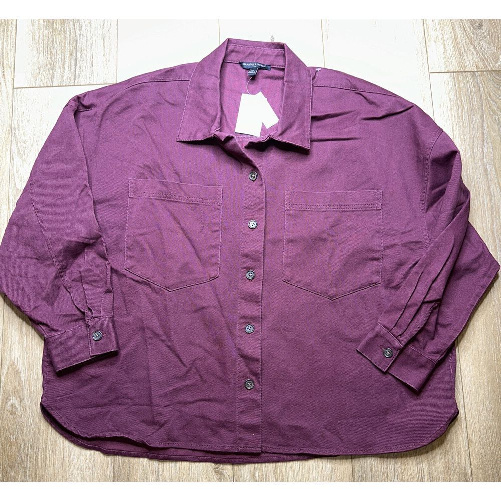 Banana Republic Women's Long Sleeve Crop Burgundy Denim Button‎ Shirt Xl